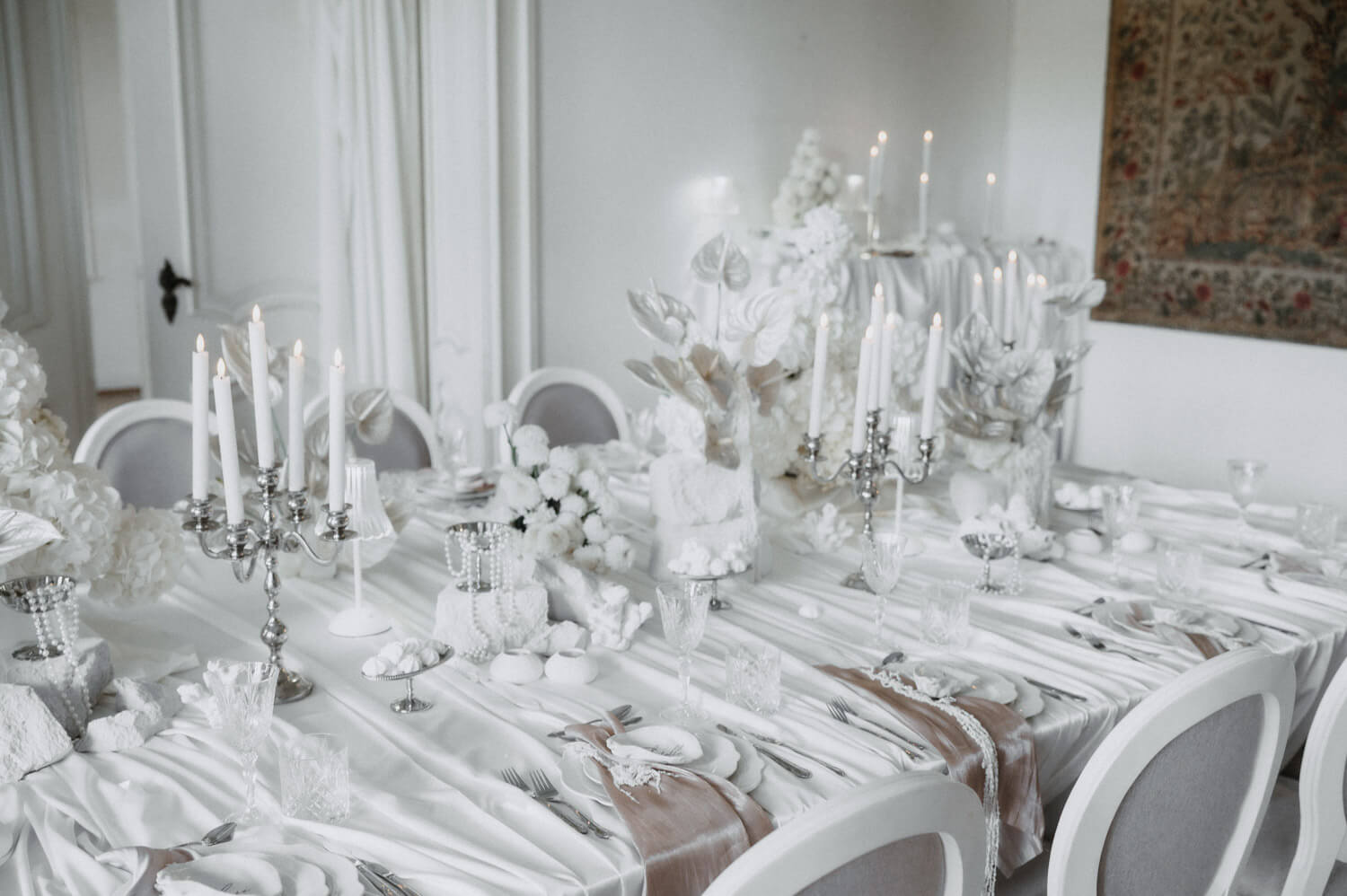 Editorial wedding table styled in soft natural light